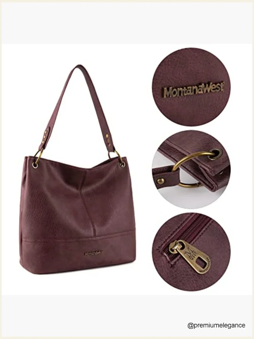 Hobo Bag with Back Pocket Shoulder Handbag Zipper Closure Large Capacity Vegan - Picture 5 of 7